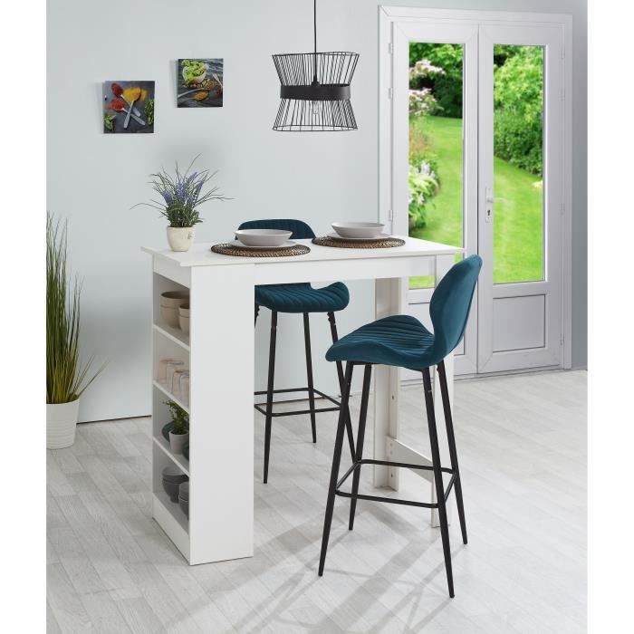 PORTO Lot de 2 tabourets de bar - Velours bleu canard - Pieds métal - L 51 x P 41 x H 75 cm