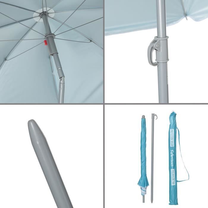 Parasol plage inclinable - Ø 160 cm - Turquoise