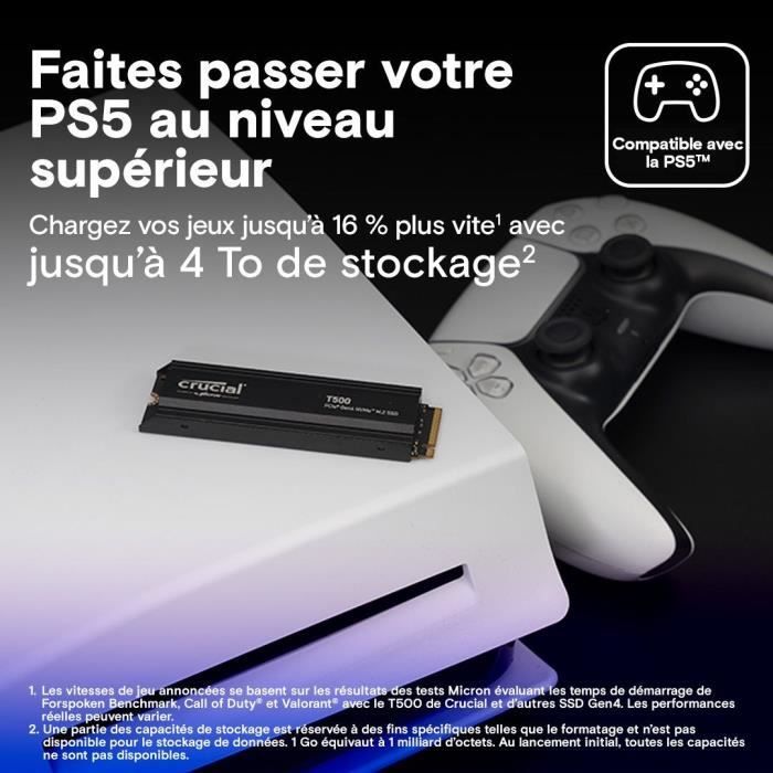 Image secondaire de CRUCIAL - T500 - Disque SSD interne - 4 To - Dissipateur thermique - Jusqu'a 7400 Mo/s