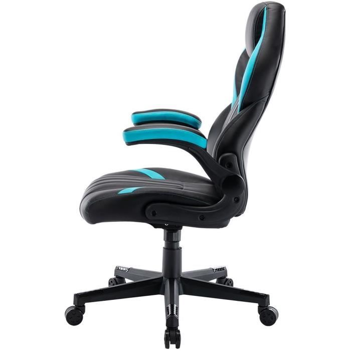 RACING Chaise gaming de bureau a roulette - Simili noir et bleu clair