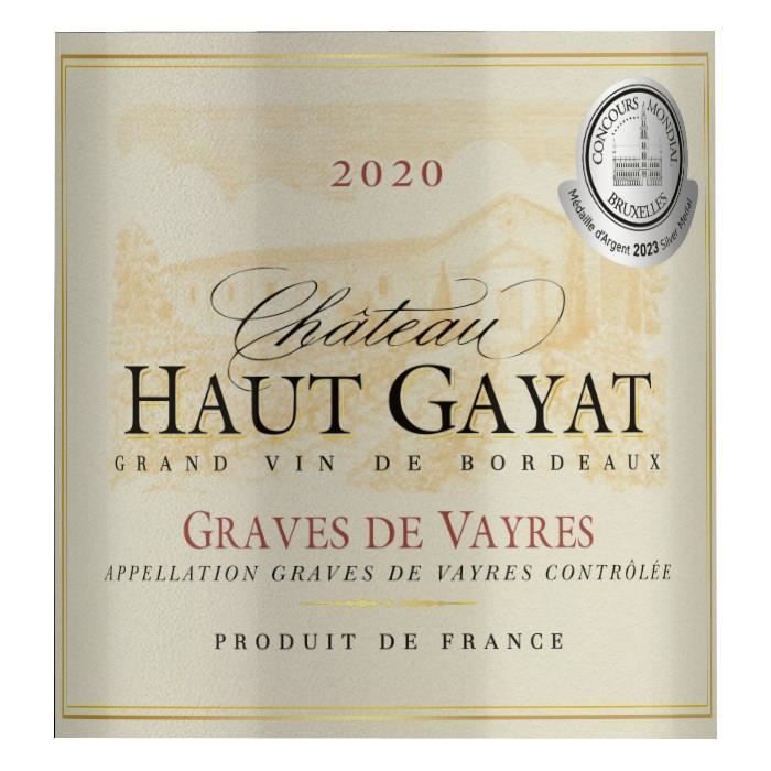 Château Haut Gayat 2018 Graves de Vayres - Vin rouge de Bordeaux
