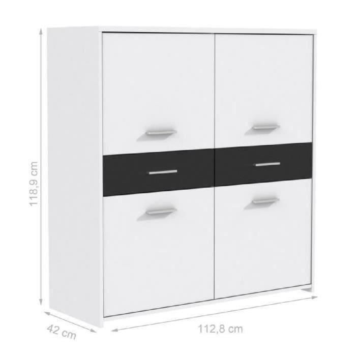 Buffet haut - Blanc et noir - Style contemporain - 4 portes - ELÄMÄ - L 113 cm - En bois aggloméré