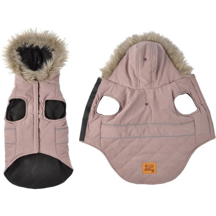 Doudoune Chuck - Capuche fausse fourrure doublée polaire - 40 cm - Kaki - Pour chien