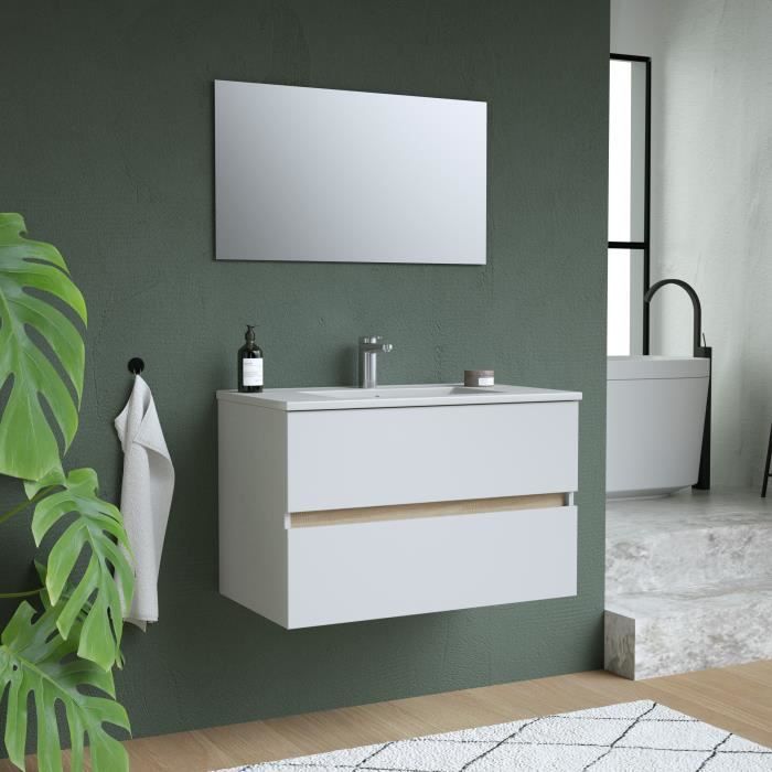 TOTEM  Blanc, set de salle de bain 80, vanity+vasque+miroir