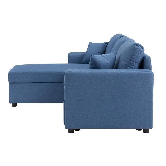 Canapé d'angle gauche convertible grand couchage + coffre - Tissu Bleu- L 228 x P 148 x H 86 cm - OWENS