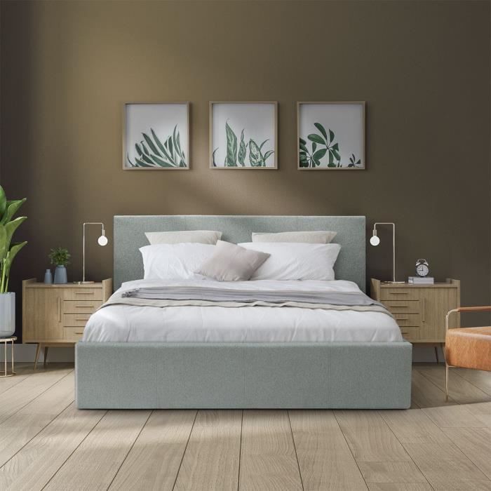 Image secondaire de Lit Coffre Adulte MARTIN - 140x190 cm - Gris Clair avec Sommier à Lattes