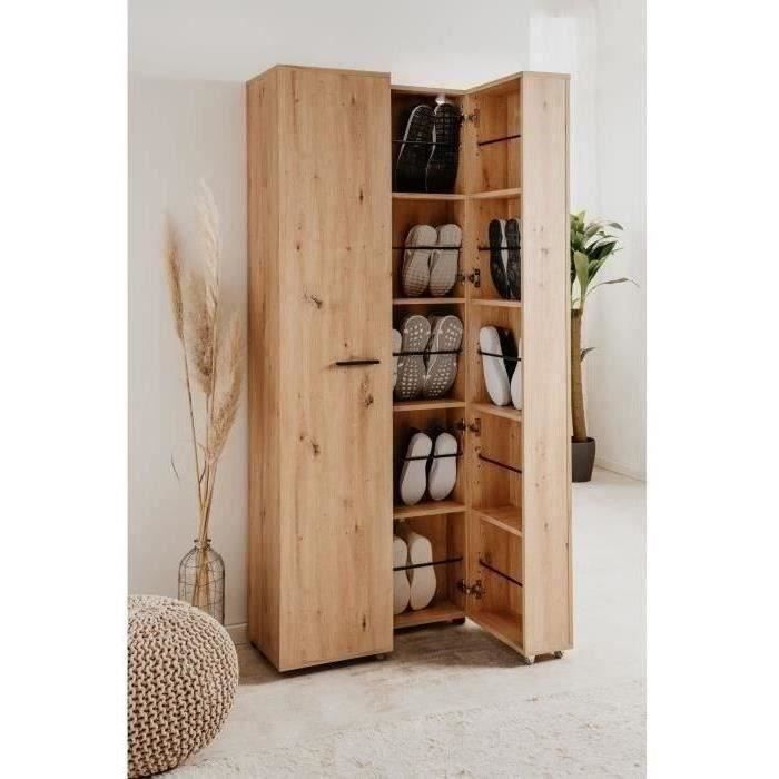 Meuble à chaussures LUGO en chêne artisan - Capacité 32 paires