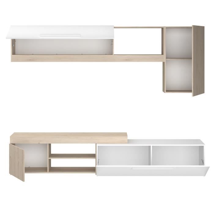 PARISOT Meuble TV - Décor Chene Jackson et blanc brillant - L 250cm - BACKSTAGE