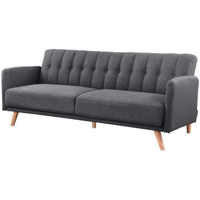 ANDERS Canap? 3 places scandinave convertible - Tissu anthracite - L 207 x P 94 x H 86 cm