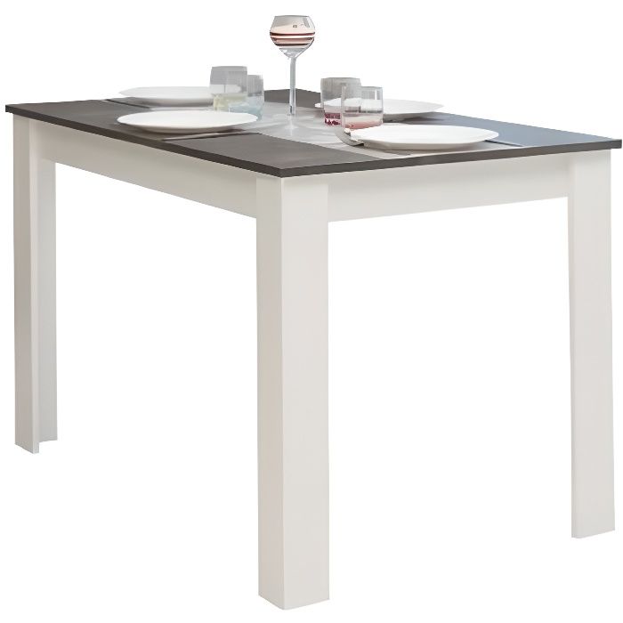 Table a manger 4 a 6 personnes - Rectangulaire - Style contemporain - PEPPER - L110 x l70 cm - Mélaminée blanc mat et décor béton
