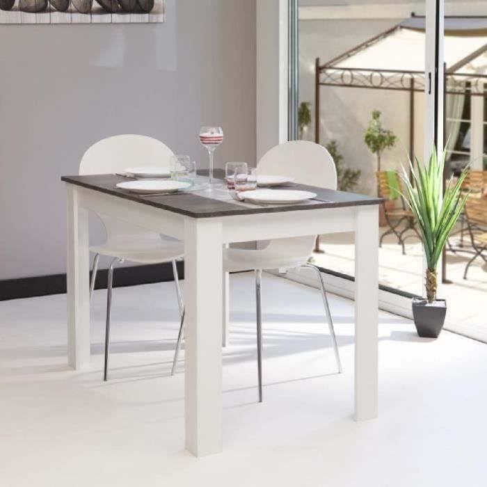 Table a manger 4 a 6 personnes - Rectangulaire - Style contemporain - PEPPER - L110 x l70 cm - Mélaminée blanc mat et décor béton