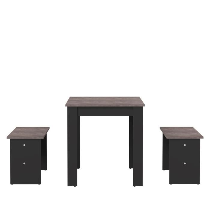 Table a manger + 2 bancs NICE-Rectangulaire_Noir et Béton   Style contemporain 4 personnes-L 110 x P 70 x H 73,1 cm-SYMBIOSIS