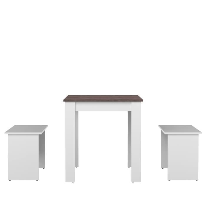 Table a manger + 2 bancs SALT -Rectangulaire_Blanc et béton  Style contemporain 4 personnes-L 110 x P 70 x H 74 cm -SYMBIOSIS