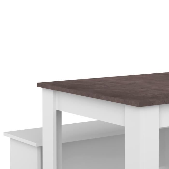 Table a manger + 2 bancs SALT -Rectangulaire_Blanc et béton  Style contemporain 4 personnes-L 110 x P 70 x H 74 cm -SYMBIOSIS