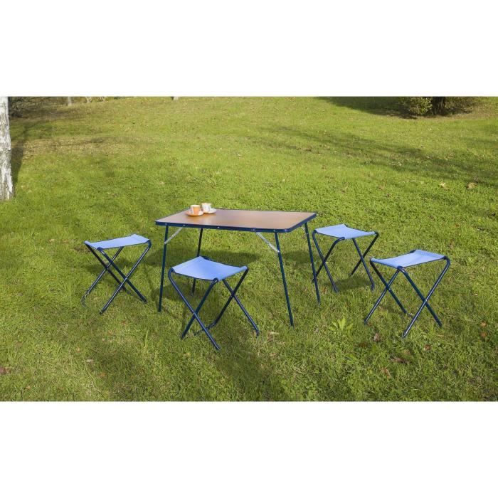 EREDU Set Table camping avec Tabourets 541/Tx - 95x60 cm - Marron et Bleu