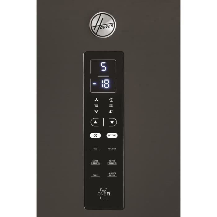 HOOVER HMNV6204XAFWIFIN - Refrigérateur Combiné WIFI - 351L (257 L + 94L) - 59,5 cm x 200 cm - Dark Inox