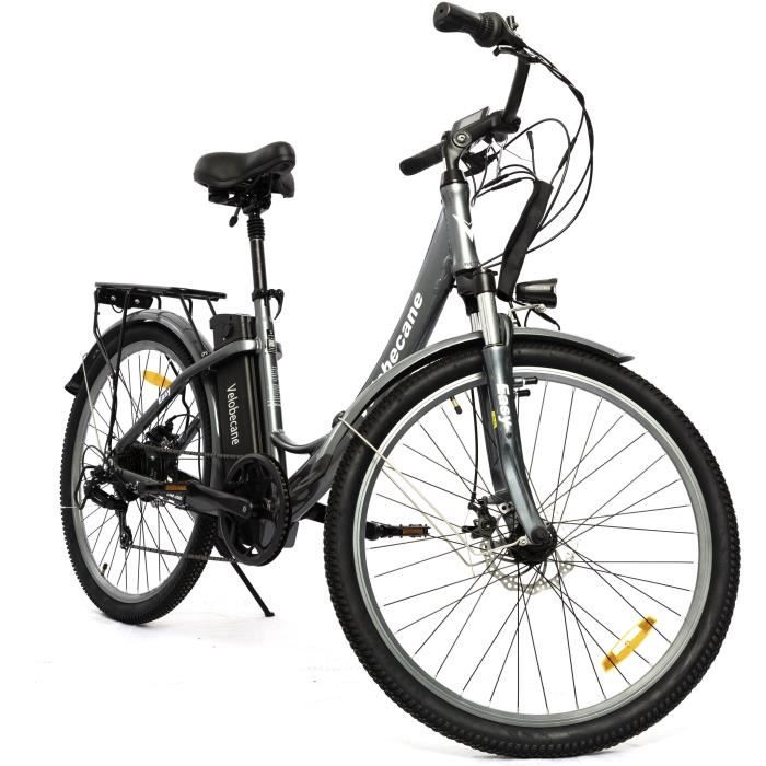 Vélo électrique - VELOBECANE - 26'' -7 Vitesses - Freins a disques - Autonomie 75km - Cadre alu - Gris