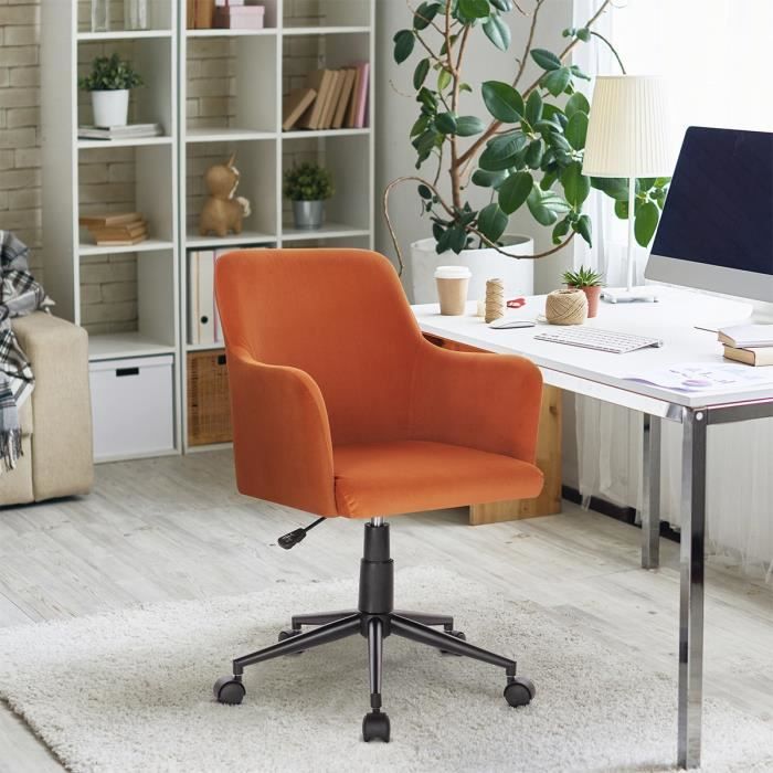 VINTY Chaise de bureau ajustable - Tissu Orange - L 57 x P 60 x H 84/94 cm