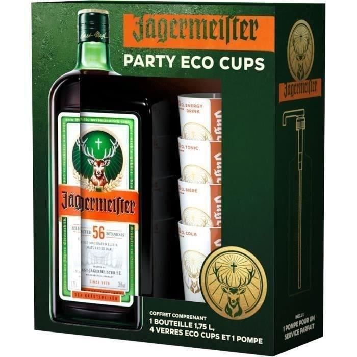 Coffret PartyPack - Liqueur J�germeister 35,0% Vol. 175cl + 4 verres �co-cups + 1 pompe