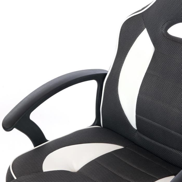 TERRY Chaise de bureau ajustable gaming - Simili Blanc et gris - L 56 x P 60 x H 92 / 102 cm