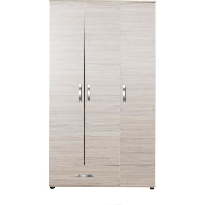 Armoire - 3 portes et un tiroir - Décor bois nature - L 103 x P 52 x H 187 cm - DYNAMIC