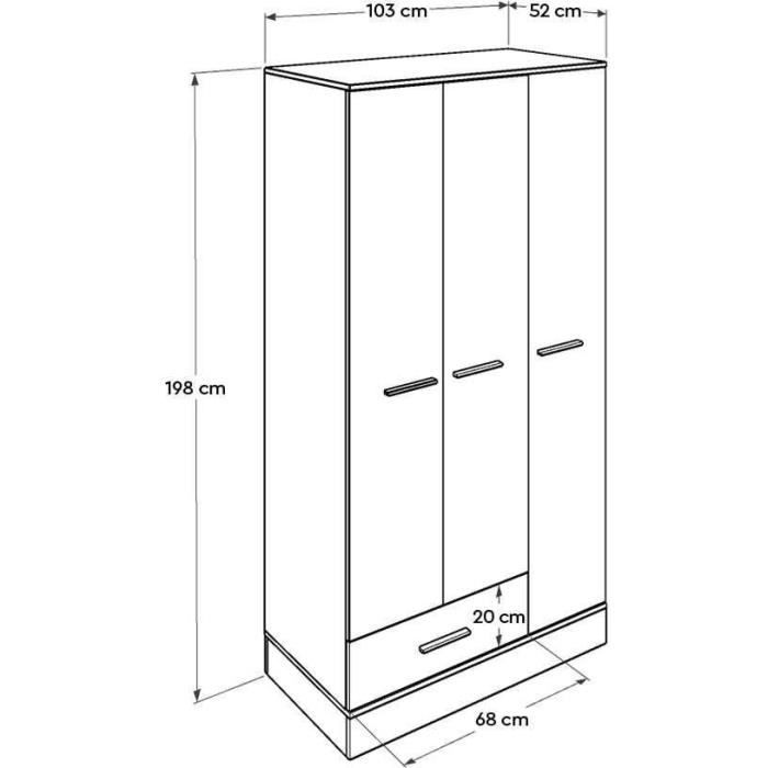 Armoire - 3 portes et un tiroir - Décor bois nature - L 103 x P 52 x H 187 cm - DYNAMIC