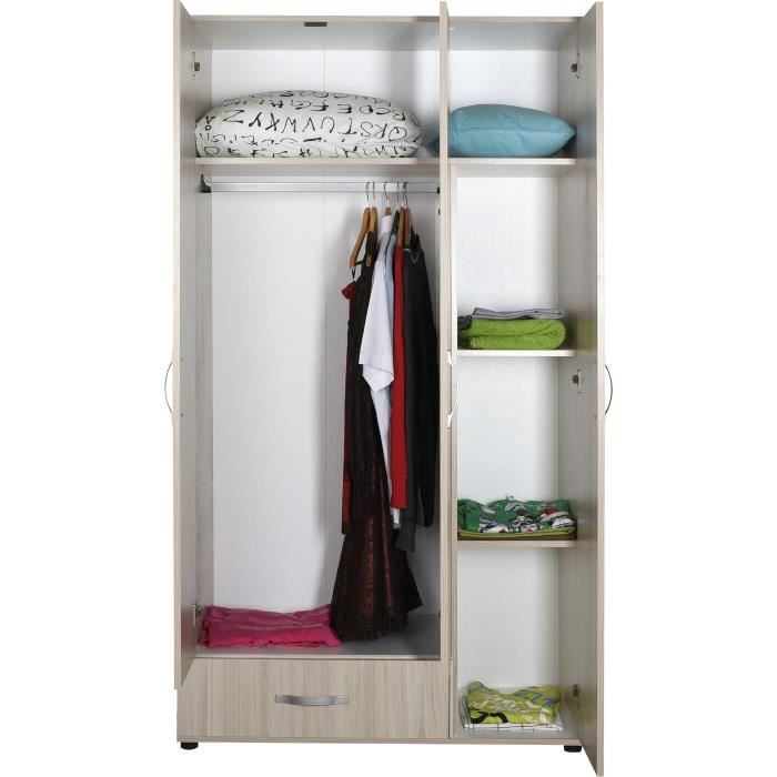 Armoire - 3 portes et un tiroir - Décor bois nature - L 103 x P 52 x H 187 cm - DYNAMIC