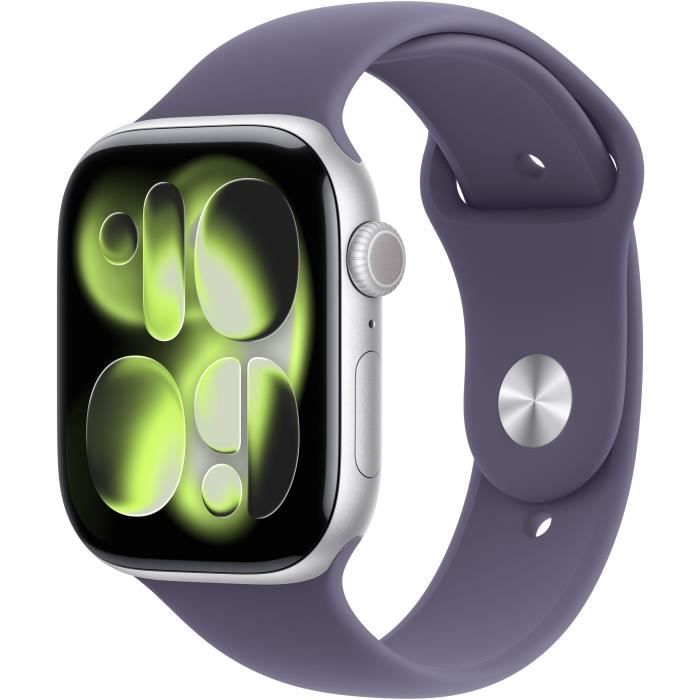 Apple Watch Series 11 GPS - 46mm - Boîtier Silver Aluminium - Bracelet Purple Fog Sport Band - M/L