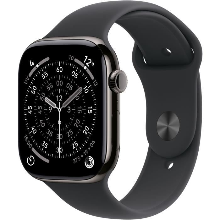 Apple Watch Series 11 GPS + Cellular - 46mm - Boîtier Slate Titanium - Bracelet Black Sport Band - M/L