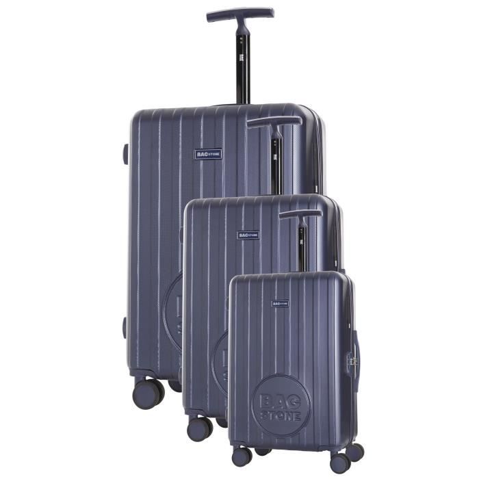BAGSTONE Set de 3 Valises Lucky - Taille S, M et L - 8 Roues - Marine