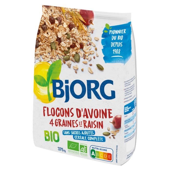 BJORG Flocons Avoine Graines Raisins Bio 375g