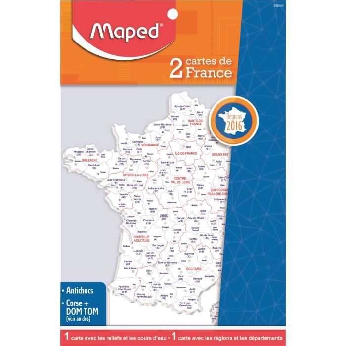 2 Cartes de France MAPED - Reliefs et contours d