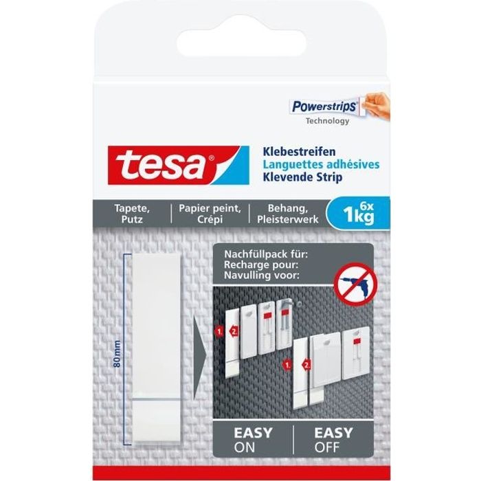 TESA Languettes adhesives Pour papier peint platre Charge supportee 1 Kg