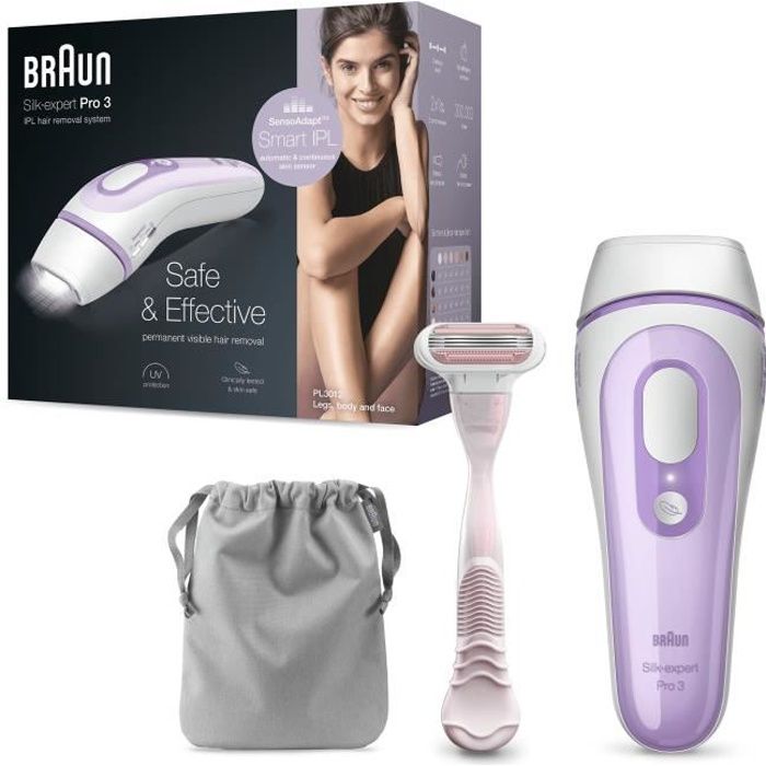BRAUN EPILATEUR LUMIERE PULSEE PL 3012-300 000 flashs-Technologie intelligente SensoAdapt-Traitement personnalisé