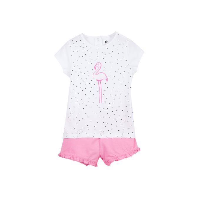 Z Ensemble T-shirt et Short Flamant Rose Blanc Bébé Fille