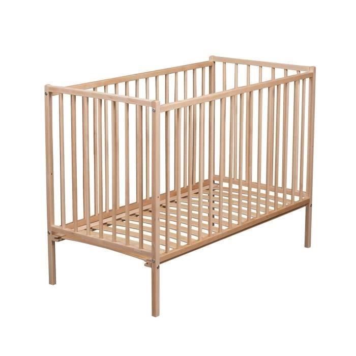 TINEO Lit bébé à Barreaux 60x120 cm vernis Naturel