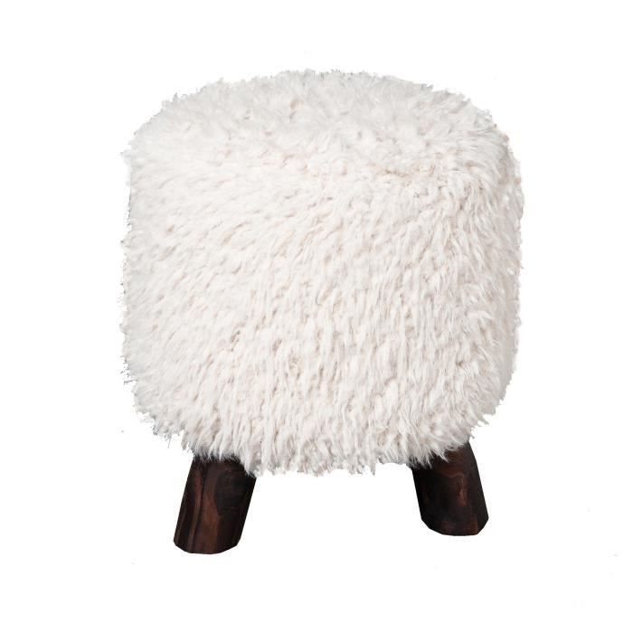 Tabouret bas PASTEL fourrure 'biquette' crème 37cm