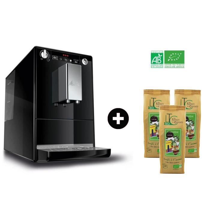 MELITTA E950-101 Machine expresso automatique broyeur - Noir + 3 paquets LE TEMPS DES CERISES Café Grain Colombie Bio 250 g
