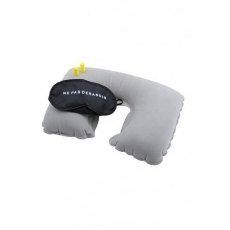 FRANCE BAG Pack Confort Voyage : un coussin de voyage gris - un masque de sommeil noir et 2 bouchons d'oreilles