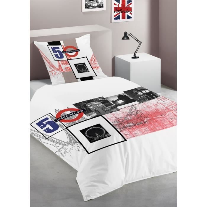 ATELIERS DU LINGE Parure de couette UNDERGROUND - 1 Housse de couette 140x200 cm + 1 Taie d'Oreiller 63x63 cm