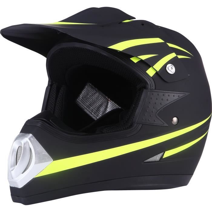 Casque Cross Noir Mat Fluo Jaune