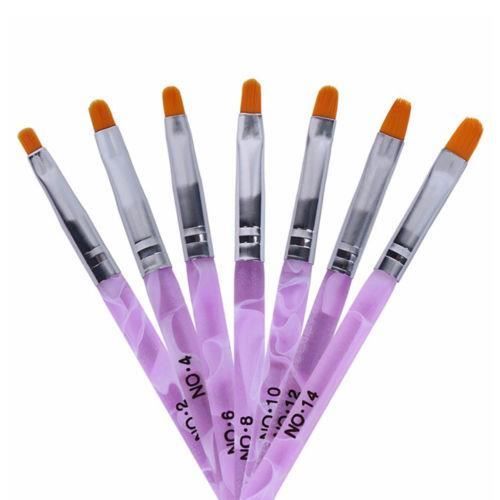 Lot De 7 Pinceaux Plats Ongles Nail Art Gel Uv Manucure Pro
