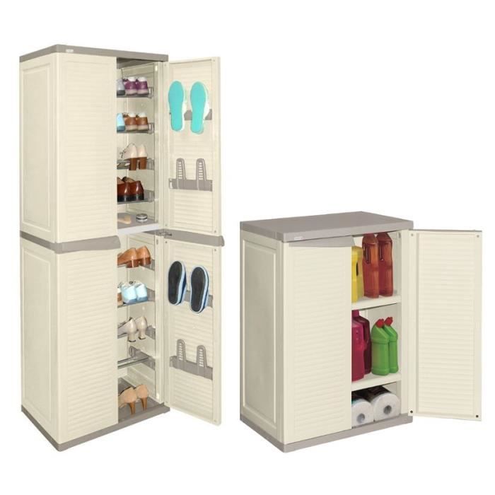 ALLIBERT Lot de deux armoires de rangement haute et basse Harmony