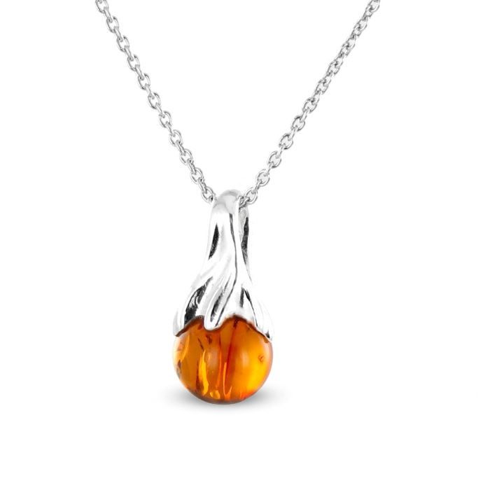 Collier Femme Ambre Et Argent 925 - Bijou Naturel, Longueur 18mm, Neuf Avec étiquettes