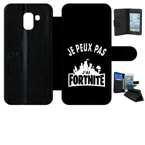 je peux pas j ai fortnite jeu video fond noir coque bumper etui a rabat plastique noir samsung galaxy j6 - je peux pas j ai fortnite coque