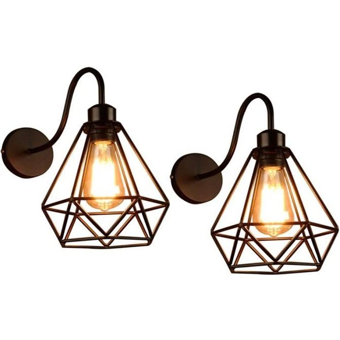 Forme Light Industrielle Mur 2 Forgé Métal Applique Balcon Rétro Lampe Murale Cadre Fer Cage Wall De Pour Chambre Lot Diamant ZXwiuPTlOk