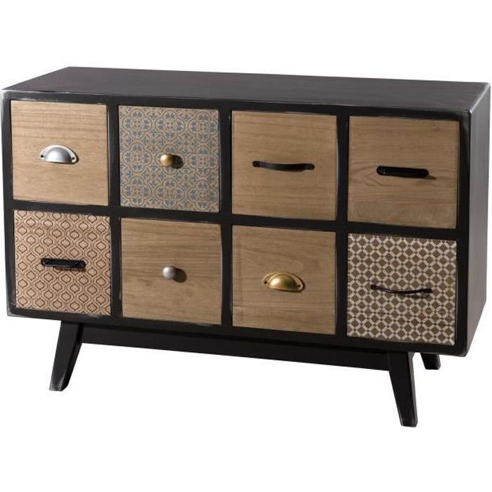Commode de chambre scandinave noir mat + pieds bois pin ...