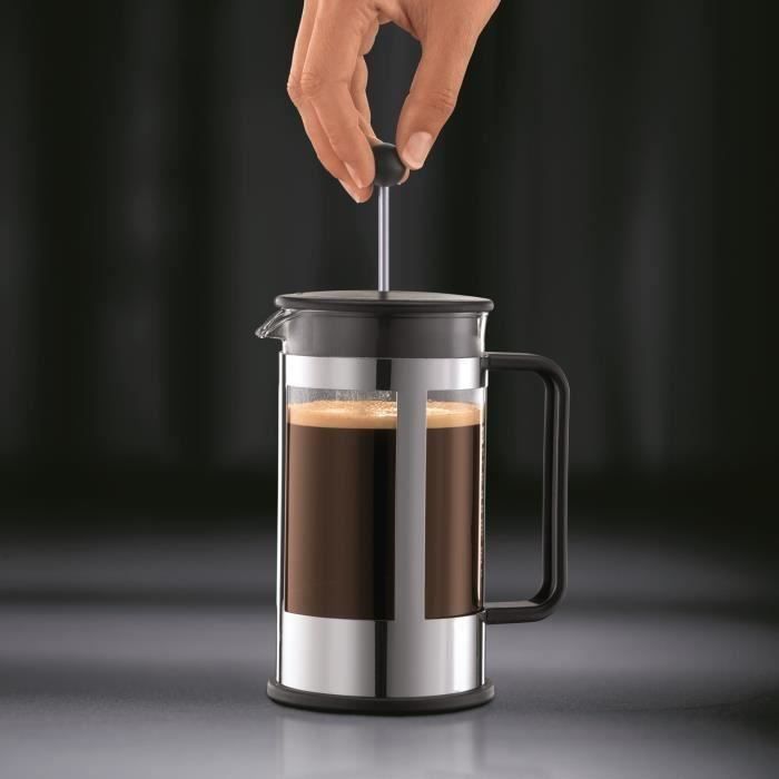 BODUM KENYA Cafetière à piston acier chromé 8 tasses 1.0 l Noir