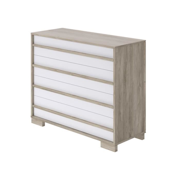 FINLANDEK Commode de chambre CHARLESTON style contemporain placage chêne et blanc - L 100 cm