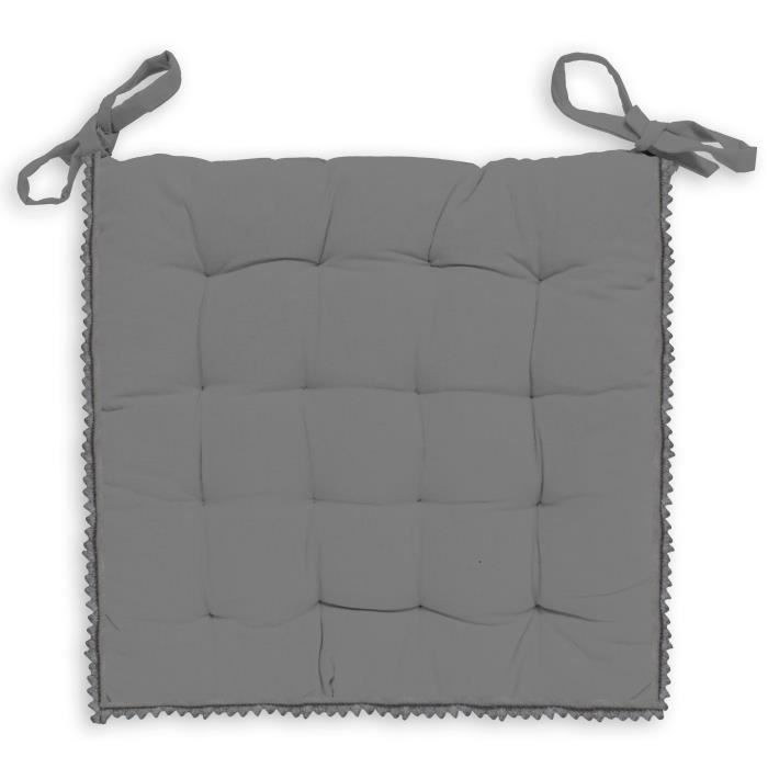 SOLEIL D'OCRE Galette de chaise capitonnée en coton dentelle - Gris